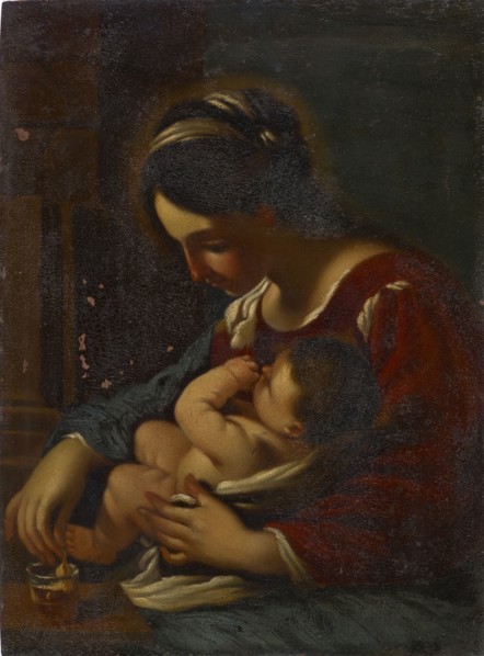 Madonna with Child, oil on copper, 30 x 22 cm, unsigned, Guercino (Giovanni Francesco Barbieri),