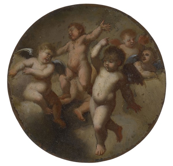Putti in clouds, oil on copper, diameter: 9 cm, unsigned, Italienischer Meister, 18. Jh.