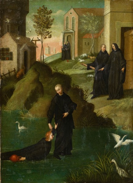 The hl., Maurus saves the hl., Placidus from the water, mixed media on canvas, 37.2 x 26.9 cm,