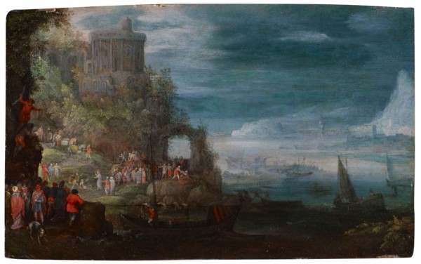 Seascape with Healing of the Possessed, Oil on Copper, 11.5 x 19 cm, Unmarked, Jan Brueghel d. Ä.,