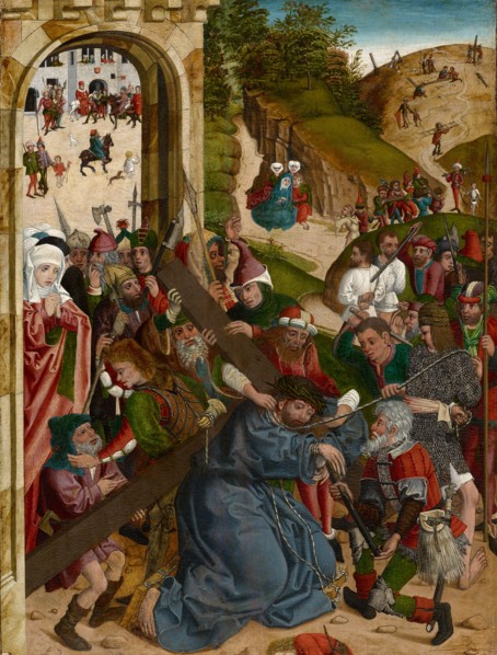 The Carrying of the Cross (Front), Remains of tendrils (back), c. 1480, mixed media on fir wood, 60