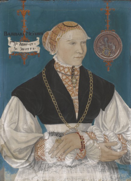 Portrait of Barbara Meyer zum Pfeil, the wife of Hans Rispach, 1552, tempera on paper, mounted on