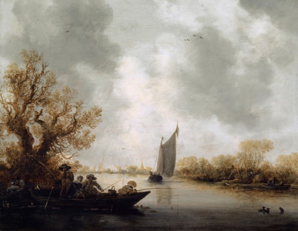 River landscape with anglers, 1635, oil on oak, 36.8 x 47.4 cm, monogrammed and dated lower left: