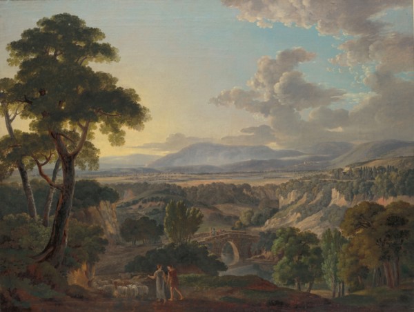 Italian landscape with shepherds, oil on canvas, 91.5 x 120.5 cm, unsigned, Peter Birmann, Basel