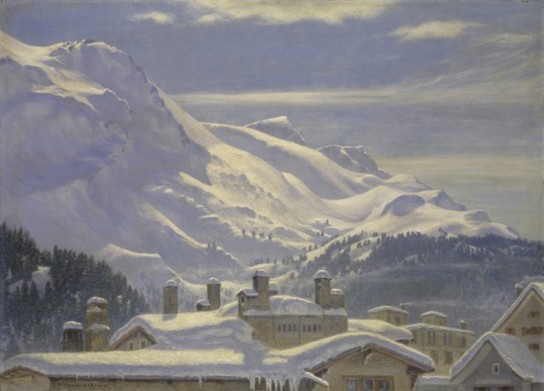 Piz Corvatsch depuis St. Moritz, oil on board, 49 x 68 cm, signed lower left: RÉGNAULT SARASIN,