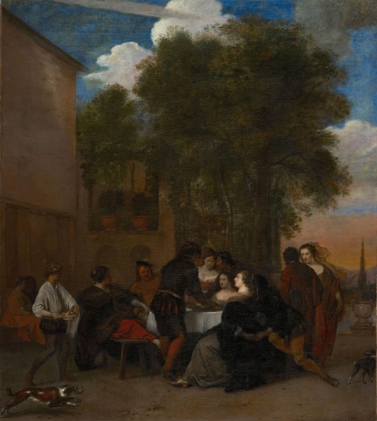 Society outdoors, oil on canvas, 73.5 x 65.5 cm, Not specified, Gerard Pietersz. van Zyl, Leiden