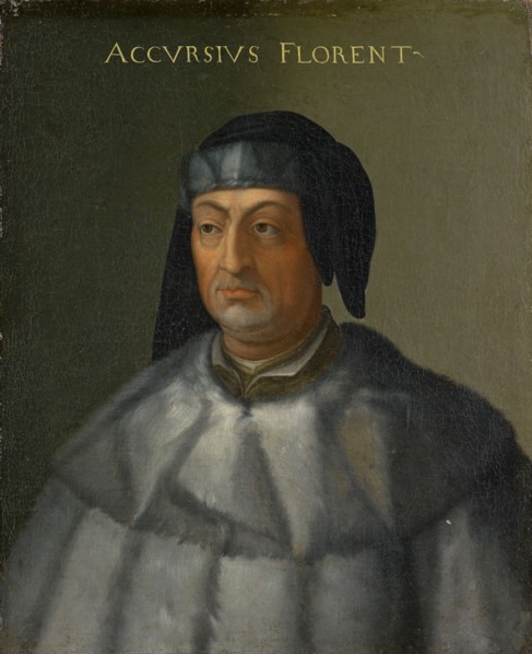 Portrait of Accursius, oil on canvas, 77 x 63 cm, unmarked., Above: ACCVRSIVS FLORENT [INUS],