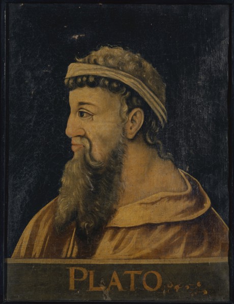 Portrait of Plato, oil on canvas, 57.5 x 42 cm, unsigned., Down on the parapet: PLATO •,