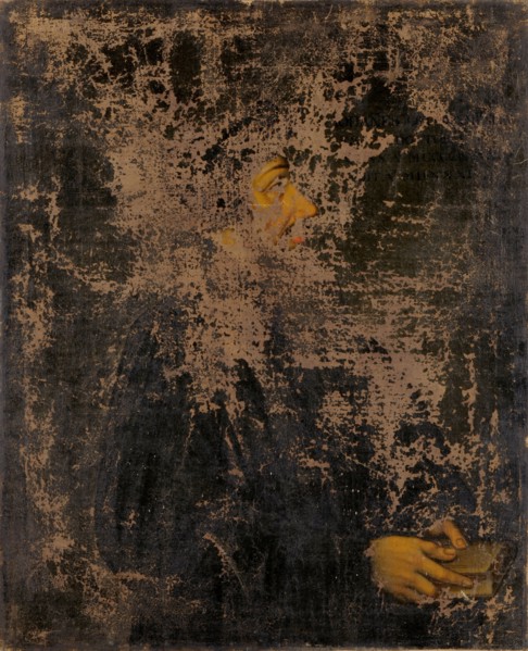 Portrait of John Oecolompad, oil on canvas, 78 x 63.8 cm, unmarked., To the right of the face the