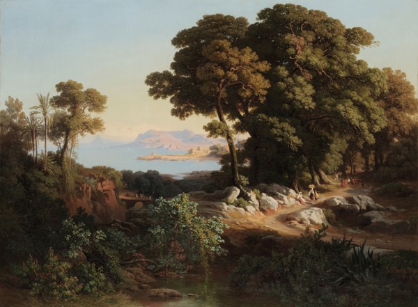 From the surroundings of Monreale, Sicily, 1849, oil on canvas, 67.8 x 91 cm, signed and dated