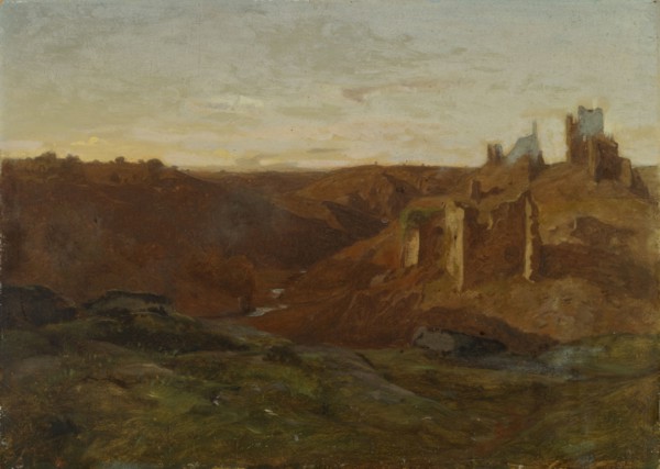Landscape with ruins, oil on canvas on cardboard, 37.5 x 52.5 cm, monogrammed lower right: G.C.,