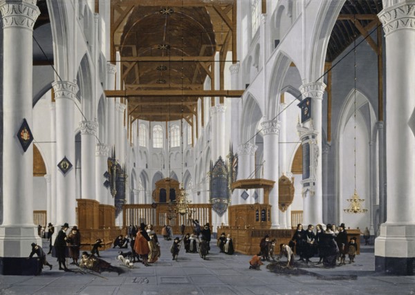 The interior of the Laurenskerk in Rotterdam, 1652, oil on oak, 87.5 x 122.9 cm, signed and dated