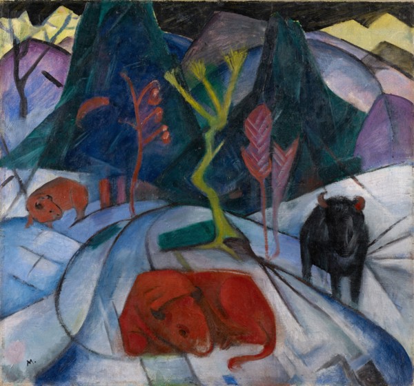 Bison in Winter (Red Bison), 1913, oil on canvas, 66.5 x 71.2 cm, signed lower left: M., Franz