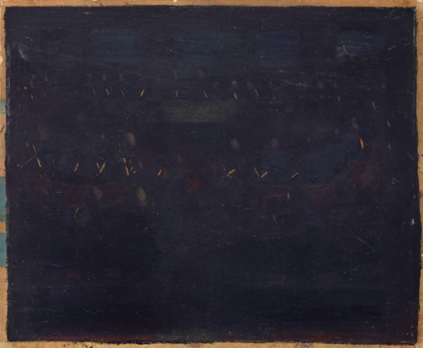 Preparation., Complete Composition II, oil on cardboard, mounted on wood, wooden beam: 28.7 x 35.6