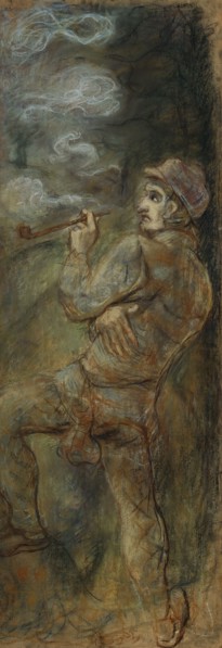 Smoker, 1917, pastel on cardboard, 151 x 52.5 cm, inscribed verso: 723, Stiftung Im Obersteg,
