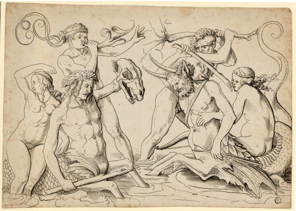 Battle of the Sea Gods, c. 1510, feather in dark brown, Leaf: 23, 22.4 x 32.2 cm, Unmarked, Urs