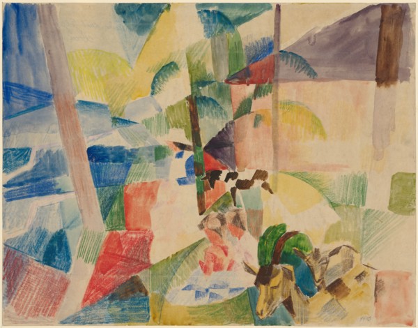 Landscape with children and goats, 1913, watercolor, gouache and chalk on detail paper, sheet: 31.4