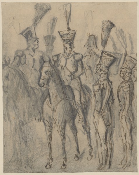Two cuirassiers on horseback, pencil and pen, verso: pencil, sheet: 18.5 x 14.6 cm, not marked,