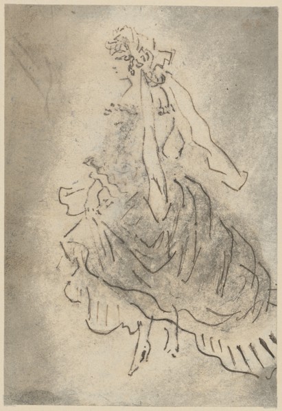 Dancer with flapping bands in her hair, feather, laviert, mounted, leaf: 16.7 x 10.4 cm, not