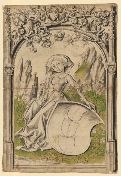 Broken glass with sign accompanist and coat of arms of the Basel Guild of Heaven, c. 1470/80,