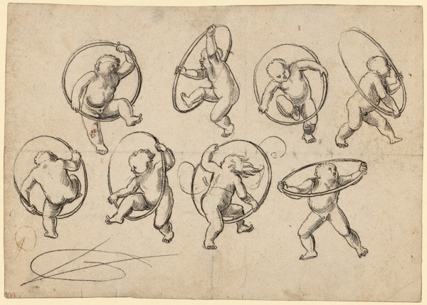 Eight children rising through hoops, around 1514, feather in black, leaf: 14.7 x 20.8 cm, U. l.,
