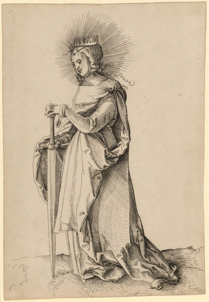 The hl., Katharina, c. 1514, feather in black, leaf: 29.1, 29.6 x 20 cm, U. M. Remains of the