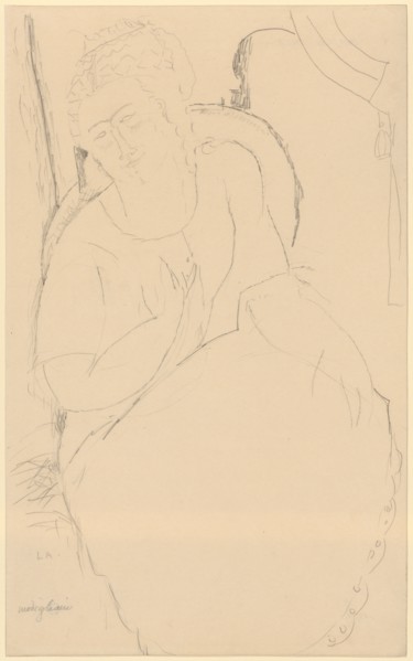 Portrait of a lady, 1915 ?, pencil on thin, brown paper, sheet: 42.3 x 26.1 cm, U. l., inscribed in