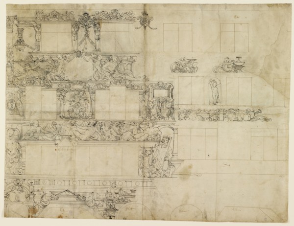 Design for a façade painting with Janus, c. 1575/77, feather in black, leaf: 57.3 x 75.5 cm, Hans