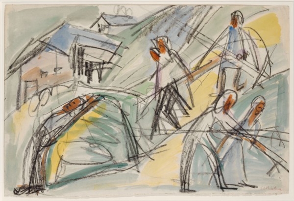 Haymaking, around 1920, chalk and watercolor over pencil, verso: pencil, leaf: 37.5 x 56 cm