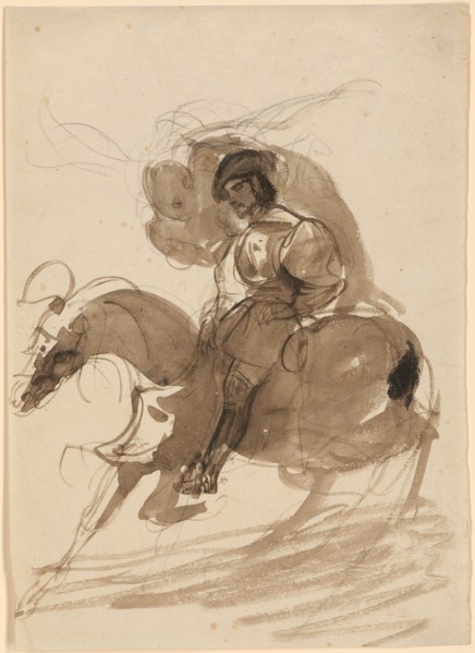 The Connétable of Bourbon, pursued by his conscience, 1835, brush in brown on chalk drawing, sheet: