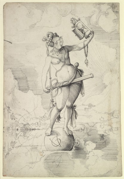 Allegory of the fortune of war, c. 1516/18, pen in black, leaf: 31.8 x 21.9 cm, U. M. monogrammed