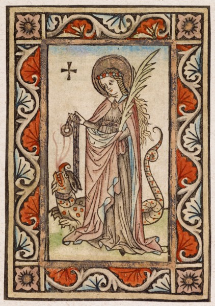 St. Margaret of Antioch, around 1440/50, woodcut, colored (unique), unique, 18.5 x 13.1 cm, Anonym,