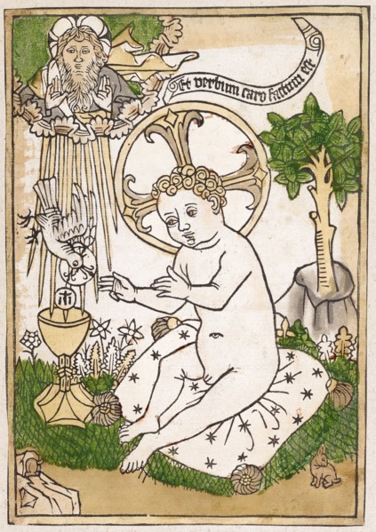 The Christ Child with the chalice, c. 1460, woodcut, colored, unique, page: 27.5 x 19 cm, O.