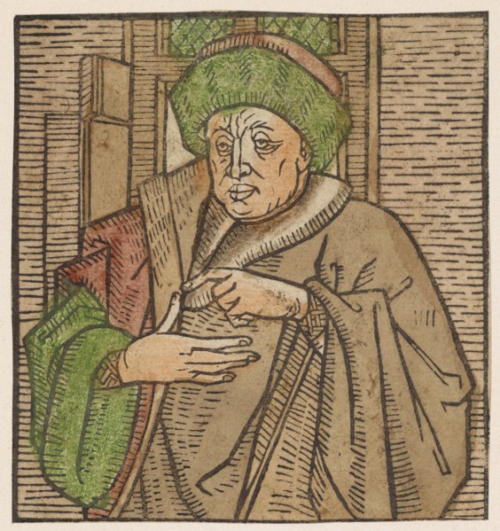 Hermes Trismegistos, c. 1460/70, woodcut, colored (unique), unique, leaf: 9.5 x 8.9 cm, Anonym,