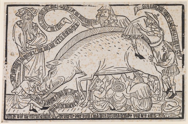 Mockery of the Jews, around 1470/80, reprint of the 17th or 18th century, woodcut, page: 27.9 x 43