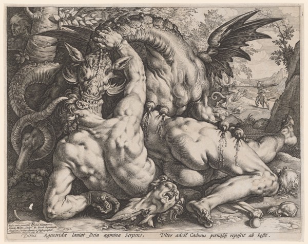 The Dragon Kills the Cadmus's Companions, 1588, Copperplate, Plate: 25.4 x 32.1 cm |, Leaf: 25.8 x
