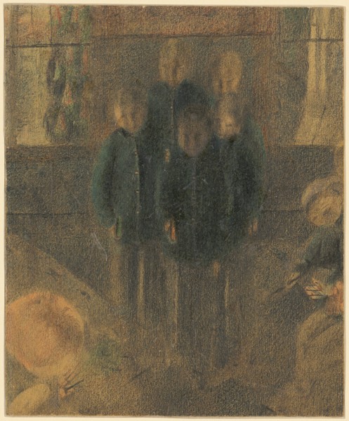 Five standing boys with hymnals, colored pencil and pencil, sheet: 16.1 x 13.3 cm, unmarked, Otto