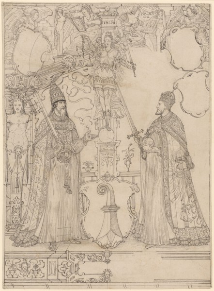 Disc rupture with Pope Clement VII and Emperor Charles V as shield attendants and the Basel coat of