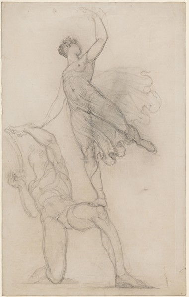 Dancer and dancer, 1814/20, black chalk, pencil, verso: chalk, brush in brown, leaf: 32.4 x 20.3