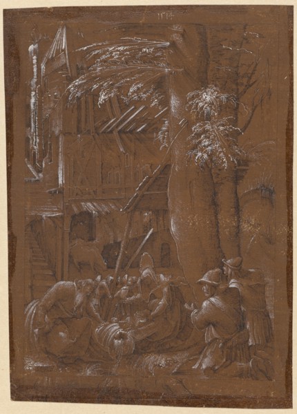 Adoration of the Shepherds, 1514, feather in black, heightened with white, on dark brown primed