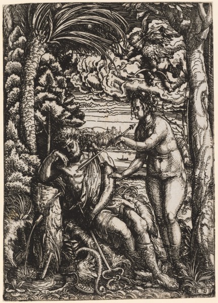 Mercury, Venus and Cupid, c. 1500, iron etching, sheet: 18.3 x 13 cm, U. r., monogrammed: H B, Hans