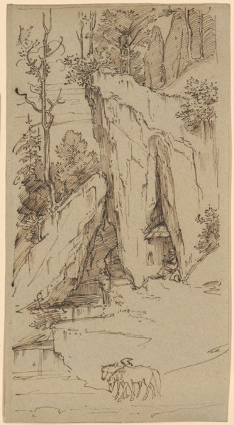Einsiedler leads Rosse to the Potions, c. 1837, pen and ink in brown on light gray paper, sheet: 32
