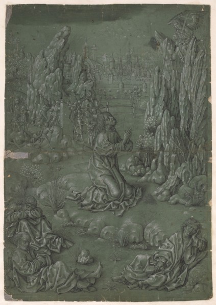 Christ on the Mount of Olives, c. 1500, pen in black, heightened with a brush white on green primed