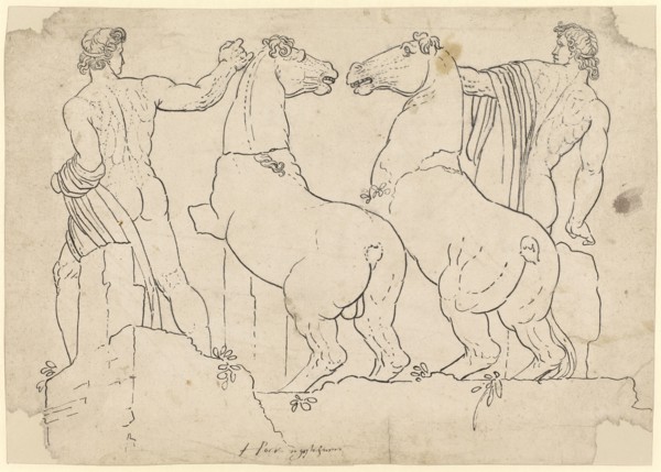 The horse tamer of Monte Cavallo, Rome, pen, sheet: 31.8 x 45 cm, signed: HBock [ligated], Hans