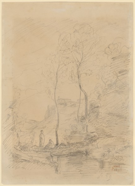 Italian Landscape, 1827, pen over pencil on brownish paper, sheet: 35.1 x 25.4 cm, U. r., Numbered
