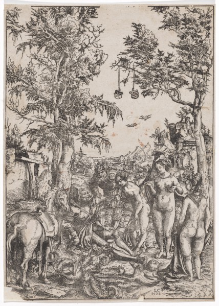 The Paris judgment, 1508, woodcut, sheet: 37.4 x 26.5 cm |, Image: 37 x 26 cm, U. M. r.,