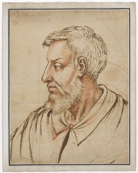 The Apostle James Minor, around 1585, brush in brown and gray, red chalk, firmly wound up, leaf: 55