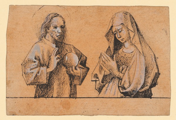 Christ as Salvator and Mary in half-figures, c. 1460/70, pen and brush in black, heightened with a