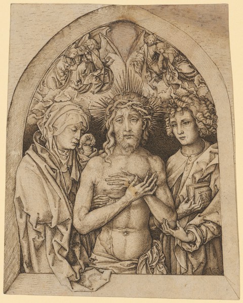 The painful man between Mary and John, feather in brown, mounted, Sheet: 19.2 x 14.5 cm, 15.6 cm,