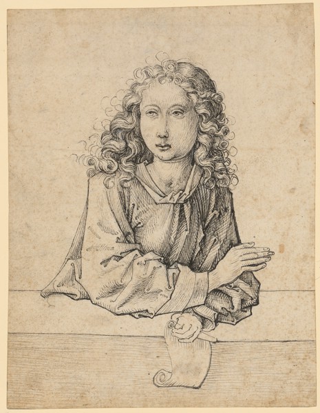 Young man with scroll on a balustrade, feather in black, sheet: 18.4 x 14.3 cm, unsigned, Martin